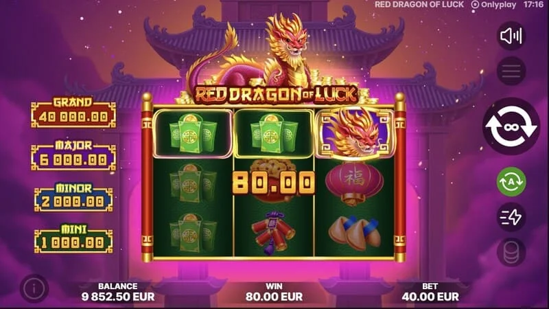 Red Dragon of Luck - aparición de iconos con valores en el juego base